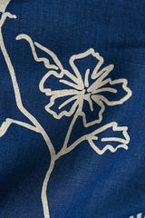 1 Yard Indigo Pure Linen Batique Print Fabric Midweight Printed Laundered 58 Inch Width