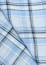 1 Yard Blue Pure Linen Large Plaid 3-Tone Yarn-Dyed Fabric Midweight 58 Inch Width