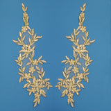 1 Yard Beaded and Corded Floral Lace Applique 13" x 4" Each Side