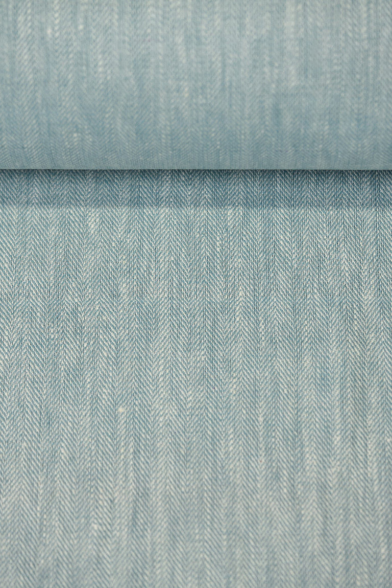 1 Yard Azure Linen Novelty Herringbone Yarn-Dyed Fabric Midweight 54 Inch Width