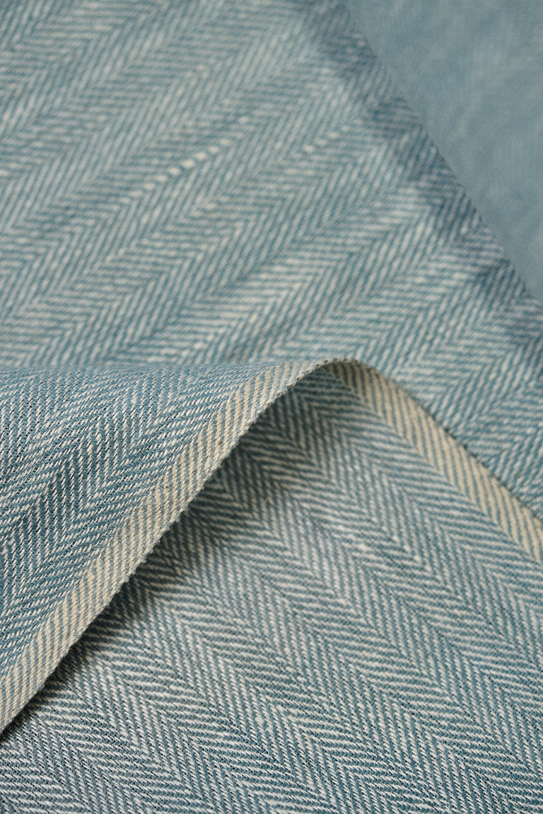 1 Yard Azure Linen Novelty Herringbone Yarn-Dyed Fabric Midweight 54 Inch Width