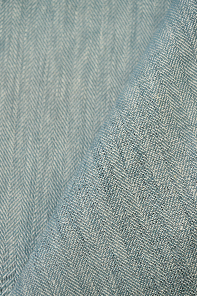 1 Yard Azure Linen Novelty Herringbone Yarn-Dyed Fabric Midweight 54 Inch Width