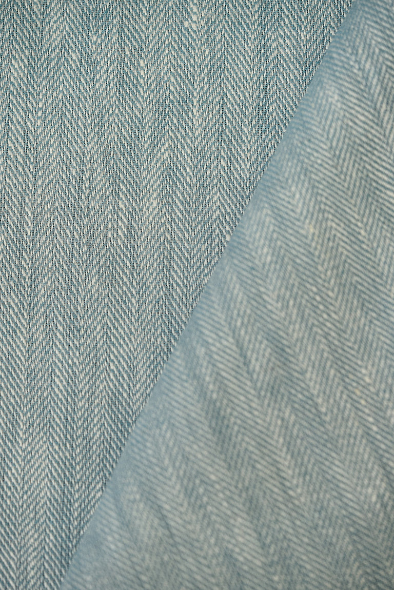 1 Yard Azure Linen Novelty Herringbone Yarn-Dyed Fabric Midweight 54 Inch Width