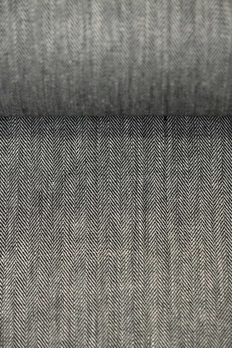 1 Yard Charcoal Linen Novelty Herringbone Yarn-Dyed Fabric Midweight 54 Inch Width
