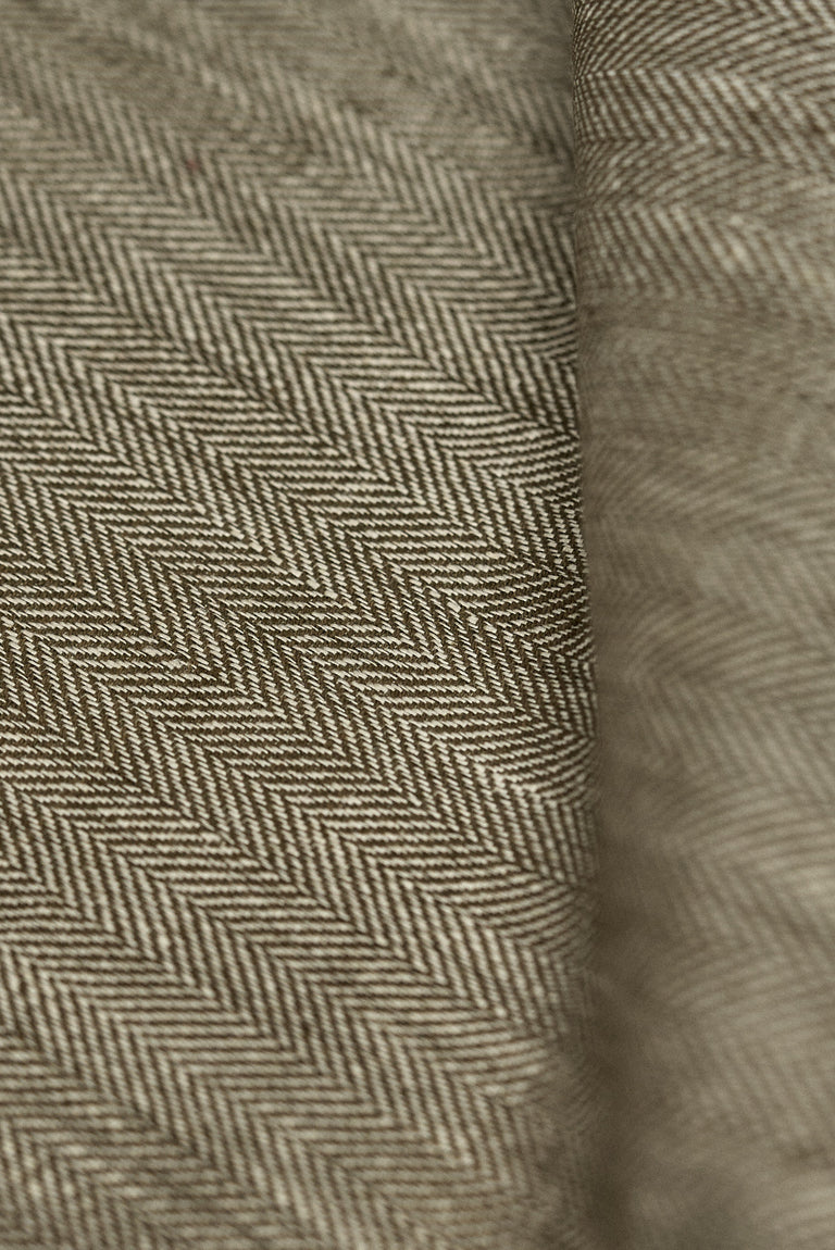 1 Yard Cocoa Linen Novelty Herringbone Yarn-Dyed Fabric Midweight 54 Inch Width