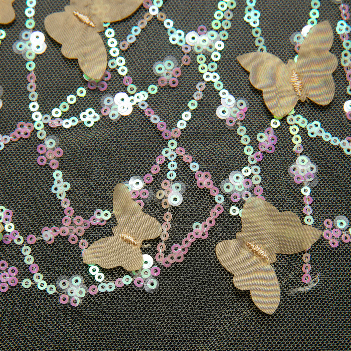 1 Yard Tulle Lace Fabric Embroidered with Applique and Beautiful 3D Butterfly Design, 52" Wide