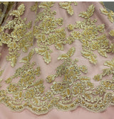 1 Yard Beaded & Corded Embroidered Bridal Lace Fabric, 100% Polyester Net Mesh, 52-54 inch Wide,