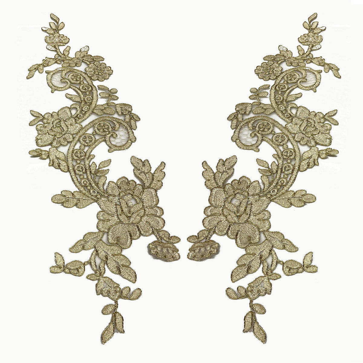 1 Yard Elegant Corded Floral Lace Applique, 100% Polyester Embellishment for Bridal, Quinceañera & Dance Gowns