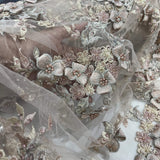 1 Yard 3D Beaded Floral Lace Fabric with Rhinestones, 51" Wide Embroidered Mesh