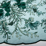 1 Yard Splendid 3D Floral Embroidered Tulle Lace Fabric in Two-Tone Design 52" Wide Premium Textile