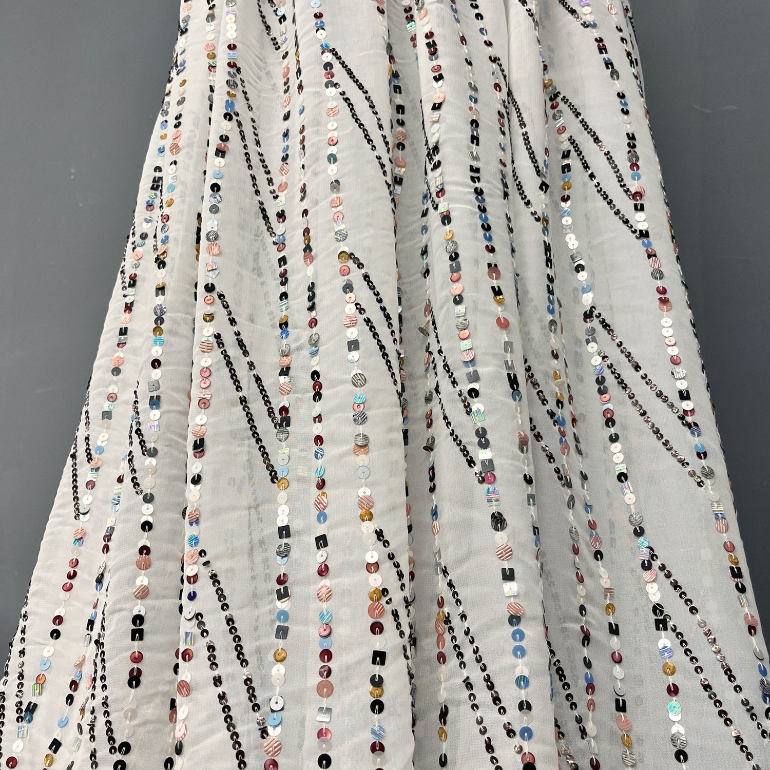 1 Yard White Hand Sequined Chiffon Fabric Soft Lightweight Percent Polyester 48 Inch Width