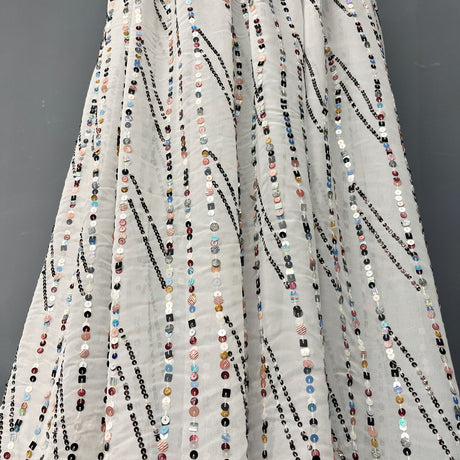 1 Yard White Hand Sequined Chiffon Fabric 48" Wide Sheer Sparkle Material 100% Polyester Bridal & Formal Wear