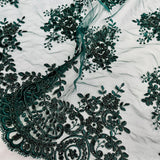 1 Yard Beaded & Corded Lace Fabric on 100% Polyester Net Mesh, Elegant Embroidered Lace Material