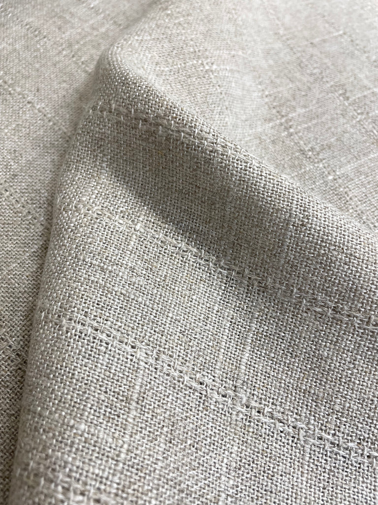 1 Yard Natural Italian Pure Linen Stitch Stripe Jacquard Fabric 60" Width