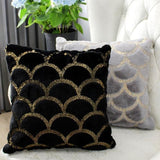 Golden Faux Fur Glow Fluffy Pillow with Shimmery Foil Illuminating Effect