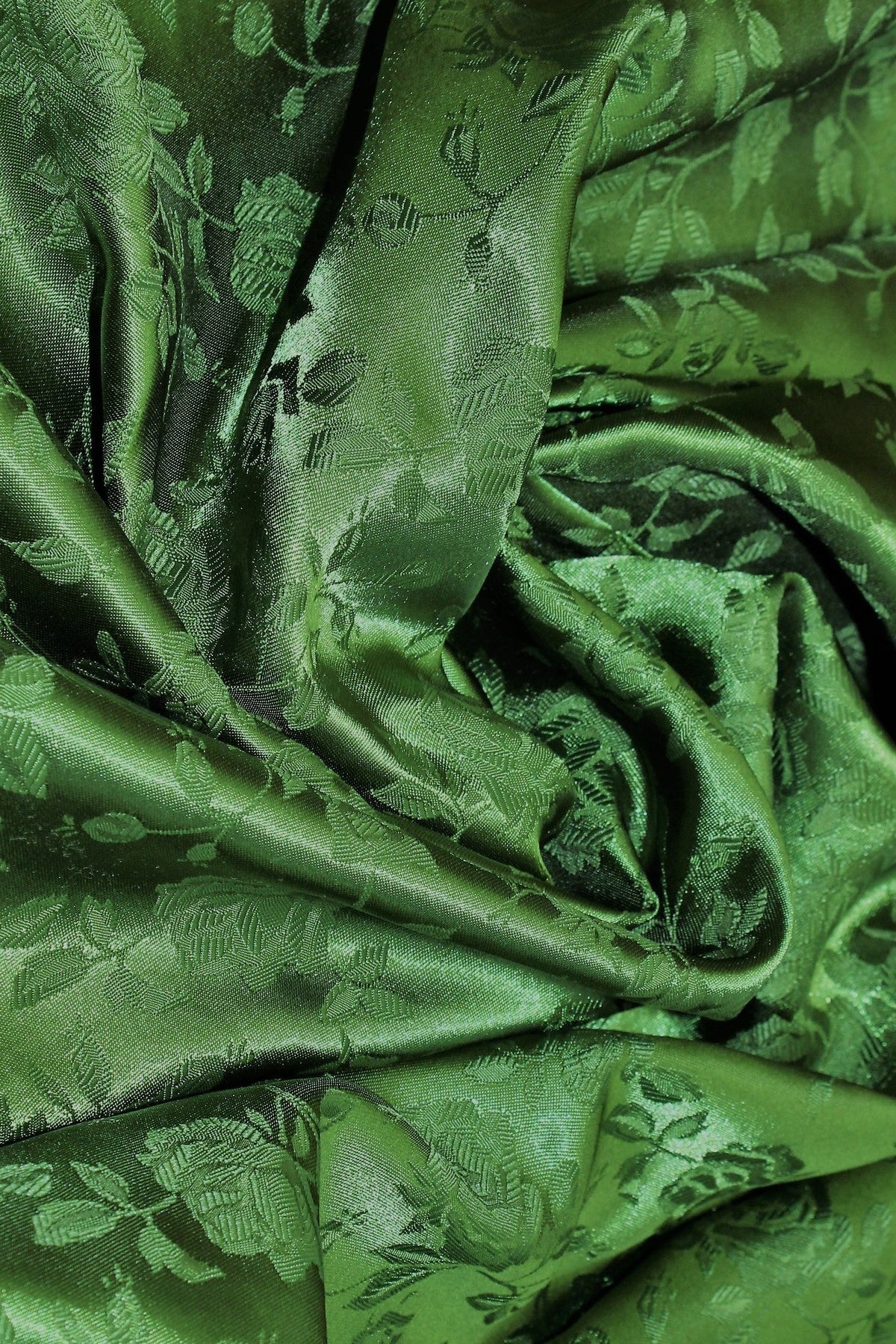 Olive Jacquard Satin Polyester Fabric - Olive Jacquard, Reversible, 58"-60" Width (1 Yard)