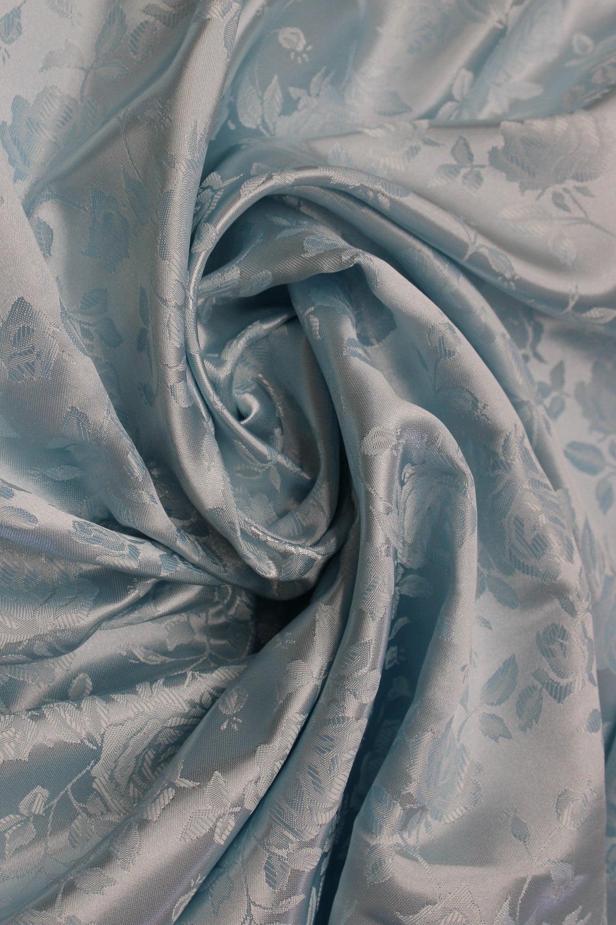 Lt. Blue Polyester Jacquard Satin Fabric - Baby Blue, Reversible, 58"-60" Width (1 Yard)