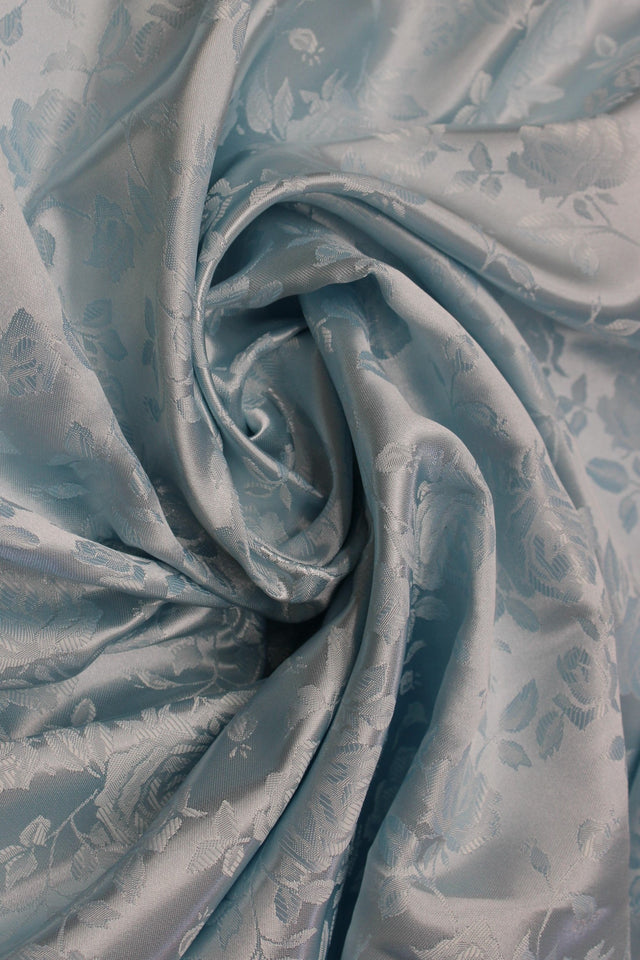 Lt. Blue Polyester Jacquard Satin Fabric - Baby Blue, Reversible, 58"-60" Width (1 Yard)