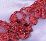 1 Yard Handmade Beaded & Corded Lace Trimming Embroidered on Polyester Organza 2 Inch Width