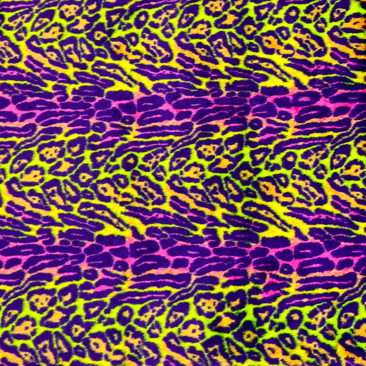 1 Yard Multicolor Rainbow Leopard Print Faux Fur Fabric
