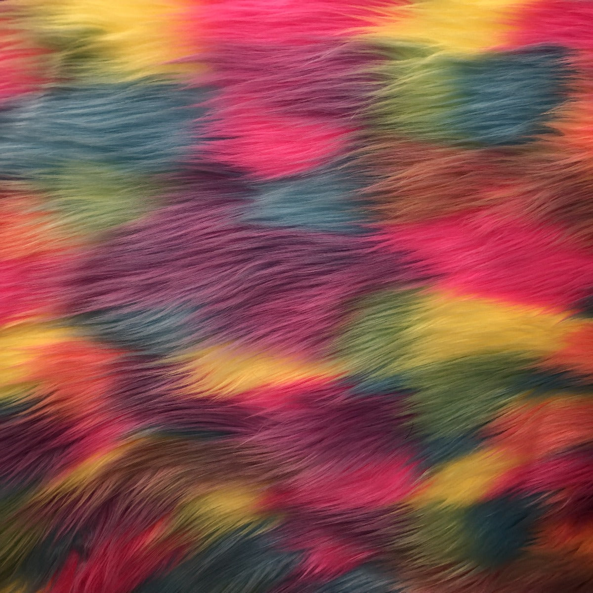 1 Yard Vibrant Pastel Rainbow Patchwork Faux Fur Fabric 58"/60" Width