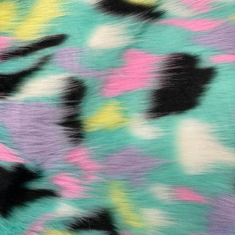 1 Yard Vibrant Pastel Rainbow Patchwork Faux Fur Fabric 58"/60" Width