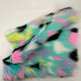 1 Yard Vibrant Pastel Rainbow Patchwork Faux Fur Fabric 58"/60" Width