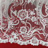 1 Yard Exquisite White Hand-Beaded Corded Bridal Lace Fabric on Net Mesh 52 inch Width