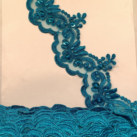 1 Yard Luxurious Beaded & Corded Lace Trimming Embroidered on 100% Polyester Organza for Special Occasion Dresses 3 Inch Width