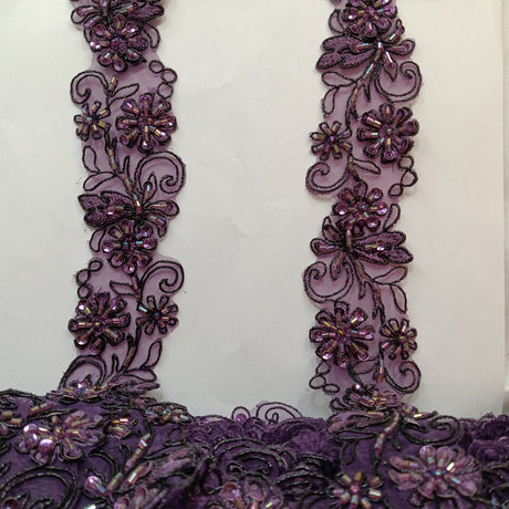 1 Yard Elegant Beaded & Corded Lace Trimming Embroidered on 100% Polyester Organza for Special Occasion Dresses 2 Inch Width