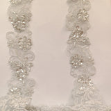 1 Yard Elegant Beaded & Corded Lace Trimming Embroidered on 100% Polyester Organza for Special Occasion Dresses 2 Inch Width