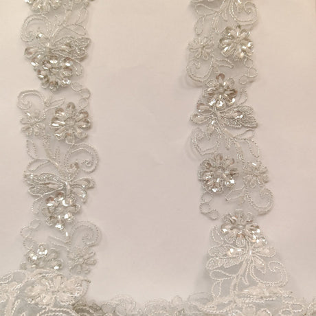 1 Yard Elegant Beaded & Corded Lace Trimming Embroidered on 100% Polyester Organza for Special Occasion Dresses 2 Inch Width