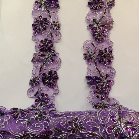 1 Yard Elegant Beaded & Corded Lace Trimming Embroidered on 100% Polyester Organza for Special Occasion Dresses 2 Inch Width