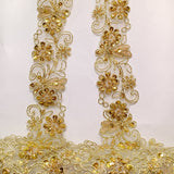 1 Yard Elegant Beaded & Corded Lace Trimming Embroidered on 100% Polyester Organza for Special Occasion Dresses 2 Inch Width