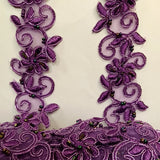 1 Yard Luxurious Beaded Corded Lace Trimming Embroidered Polyester Organza for Dresses 1.5 Inch Width