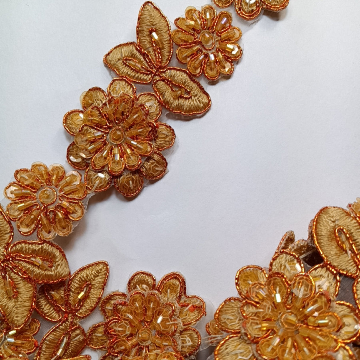 1 Yard 3D Floral Beaded & Corded Lace Trimming on 100% Polyester Organza 2? Wide