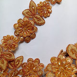 1 Yard 3D Floral Beaded & Corded Lace Trimming on 100% Polyester Organza 2? Wide