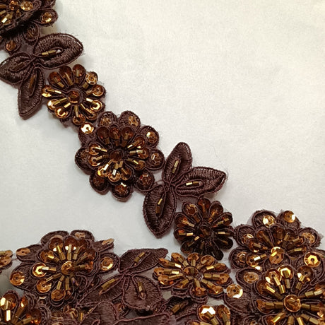 1 Yard 3D Floral Beaded & Corded Lace Trimming on 100% Polyester Organza 2? Wide