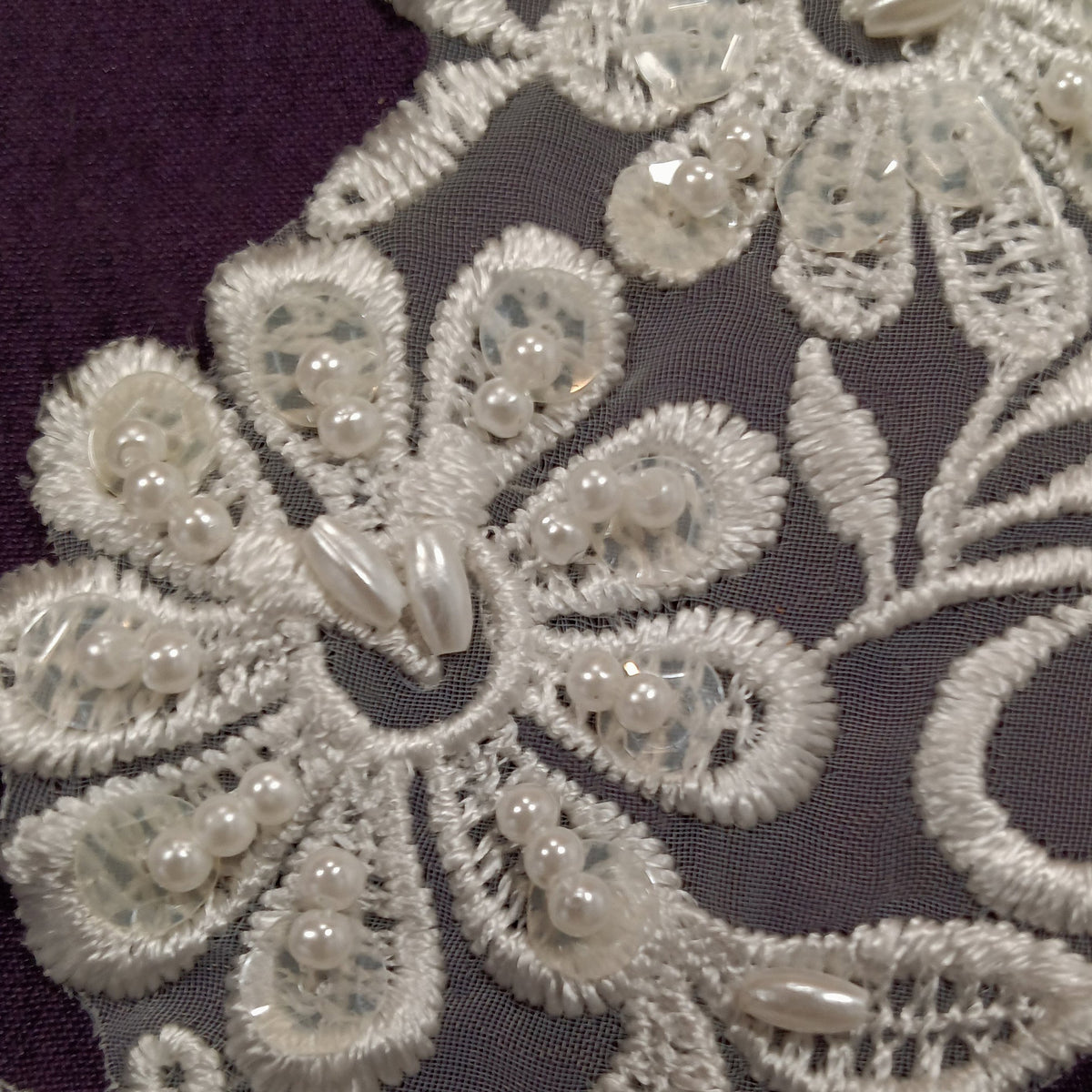 1 Yard Beaded Lace Applique Embroidered on 100% Polyester Organza 9" x 2.5" Each Side