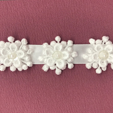 1 Yard Beaded 3D Guipure Floral Lace Trimming on Ribbon | 1" Wide | Elegant Trim for Bridal, Formal & Dancewear