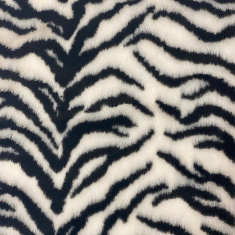 1 Yard White Black Tiger Luxe Plush Faux Fur Fabric 100% Polyester