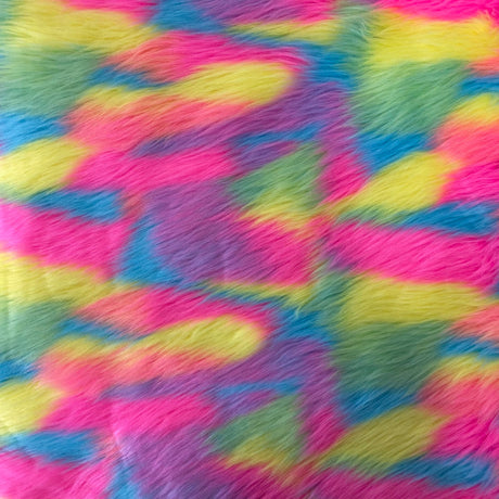 1 Yard Vibrant Pastel Rainbow Patchwork Faux Fur Fabric 58"/60" Width