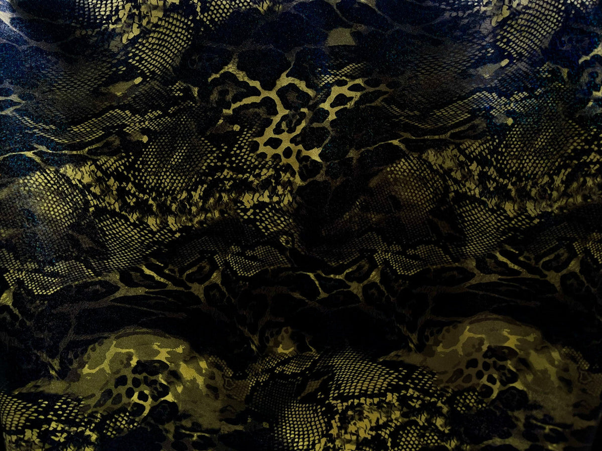 New Holographic Snakeskin Design Foil Nylon Spandex Fabric - Yellow, White, 58 To 60 Inches Wide