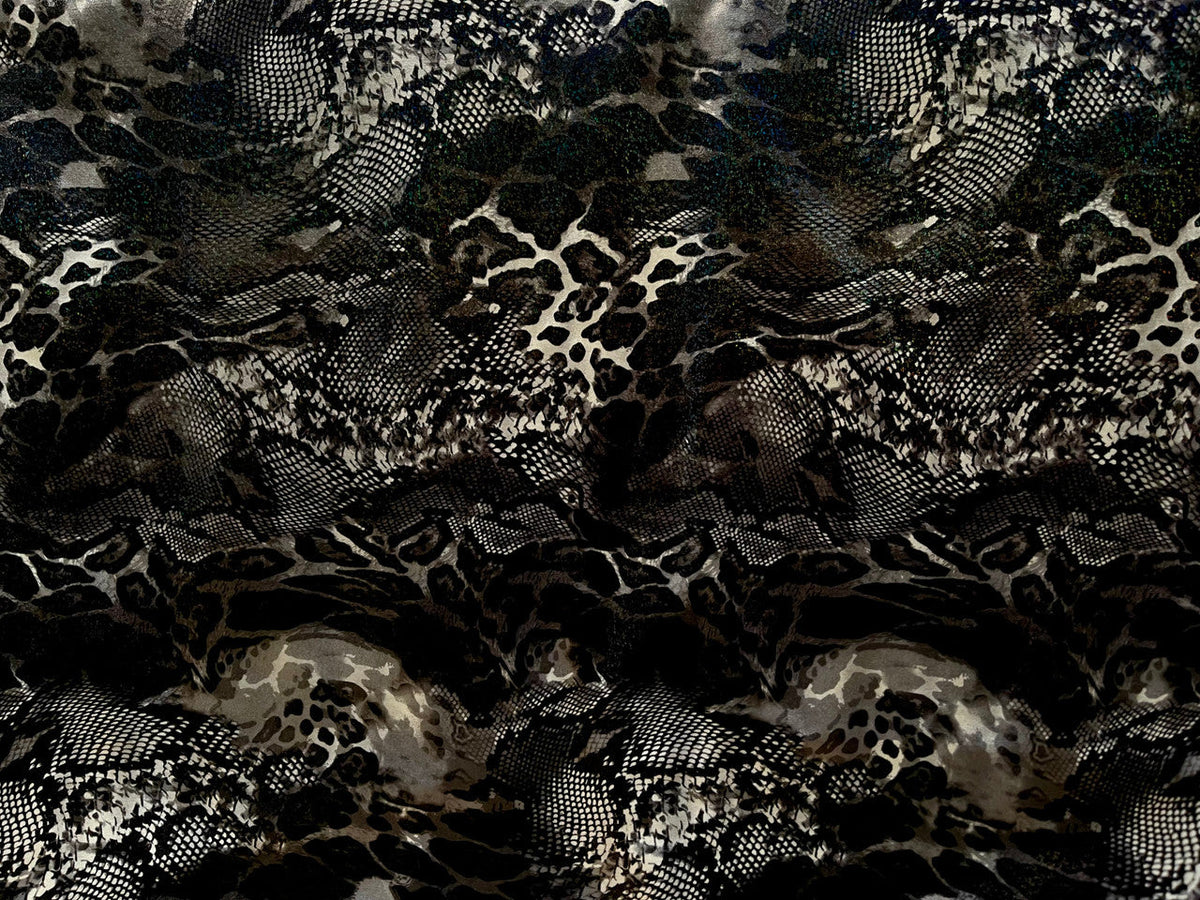 New Holographic Snakeskin Design Foil Nylon Spandex Fabric - Yellow, White, 58 To 60 Inches Wide