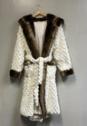 Winter Luxurious Offwhite Faux Fur Hooded Robe Plush Velvet Lined