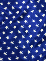 Patriotic Stars Charmeuse Print Royal Polyester Fabric - White Stars Print, Royal, 60" Width (1 Yard)