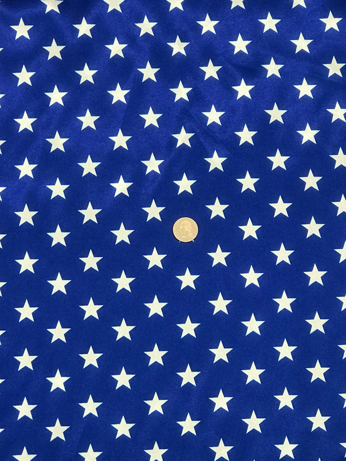 Patriotic Stars Charmeuse Print Royal Polyester Fabric - White Stars Print, Royal, 60" Width (1 Yard)