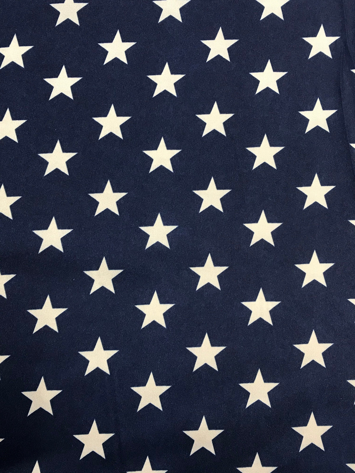 Patriotic Stars Charmeuse Print Navy Polyester Fabric - White Stars Print, Navy, 60" Width