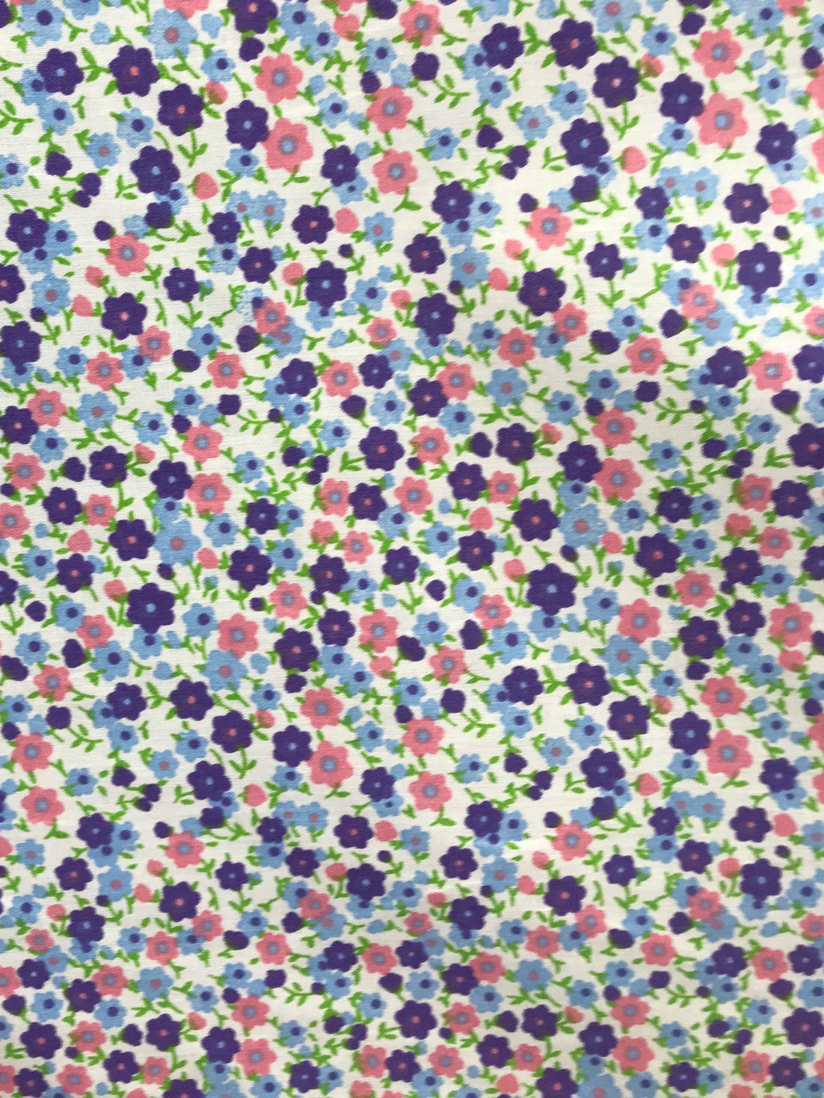 Calico Polyester Cotton Broadcloth Fabric - Purple/Blue/Pink Floral Print, 59/60" Width (1 Yard)