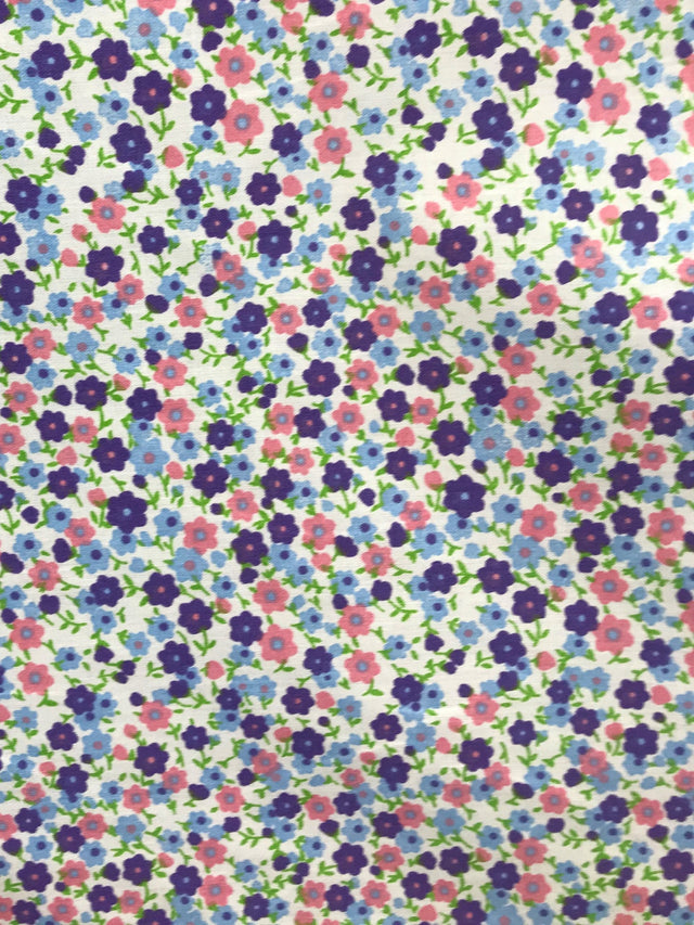 Calico Polyester Cotton Broadcloth Fabric - Purple/Blue/Pink Floral Print, 59/60" Width (1 Yard)